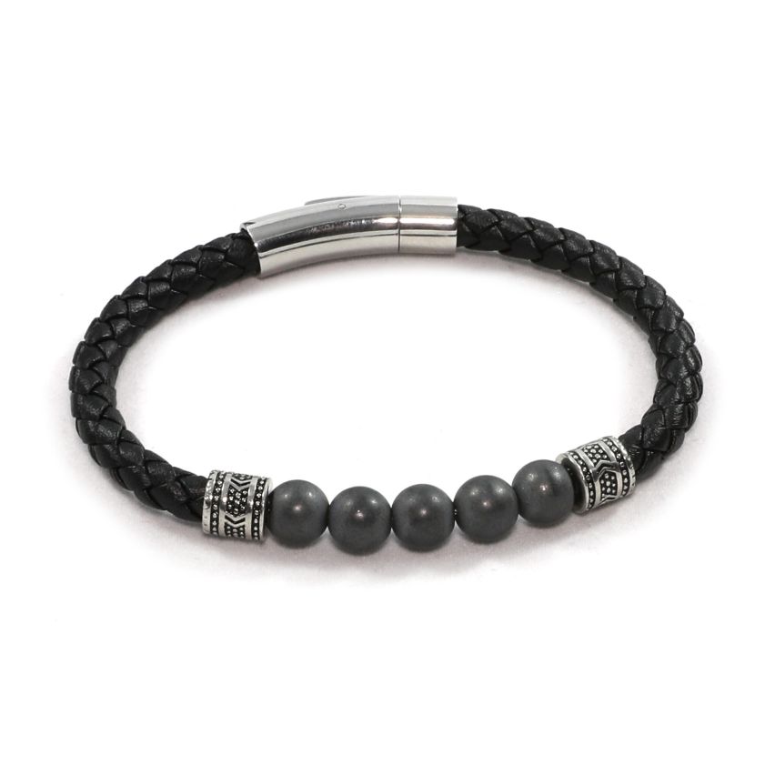 MR014 Magrelief bracelet, black leather, 210mm