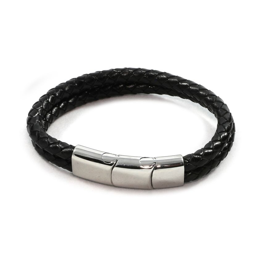 MR026 Magrelief bracelet,black leather 220mm