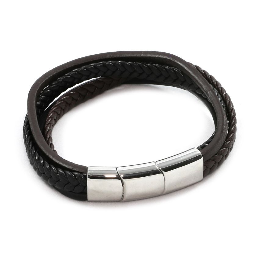 MR030 Magrelief bracelet, black leather 220mm
