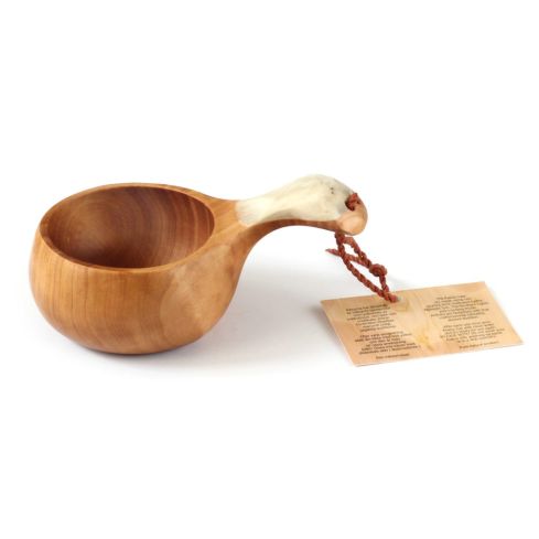 KUKSA - wooden cup HANDMADE in Lapland from CURLY BIRCH + Reindeer bone - No06b