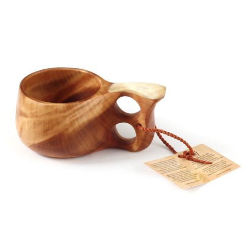 Handmade KUKSA - Handmade CURLY BIRCH cup from Lapland+ Reindeer bone - No06a for hiking, camping, kitchen, outdoors or a gift